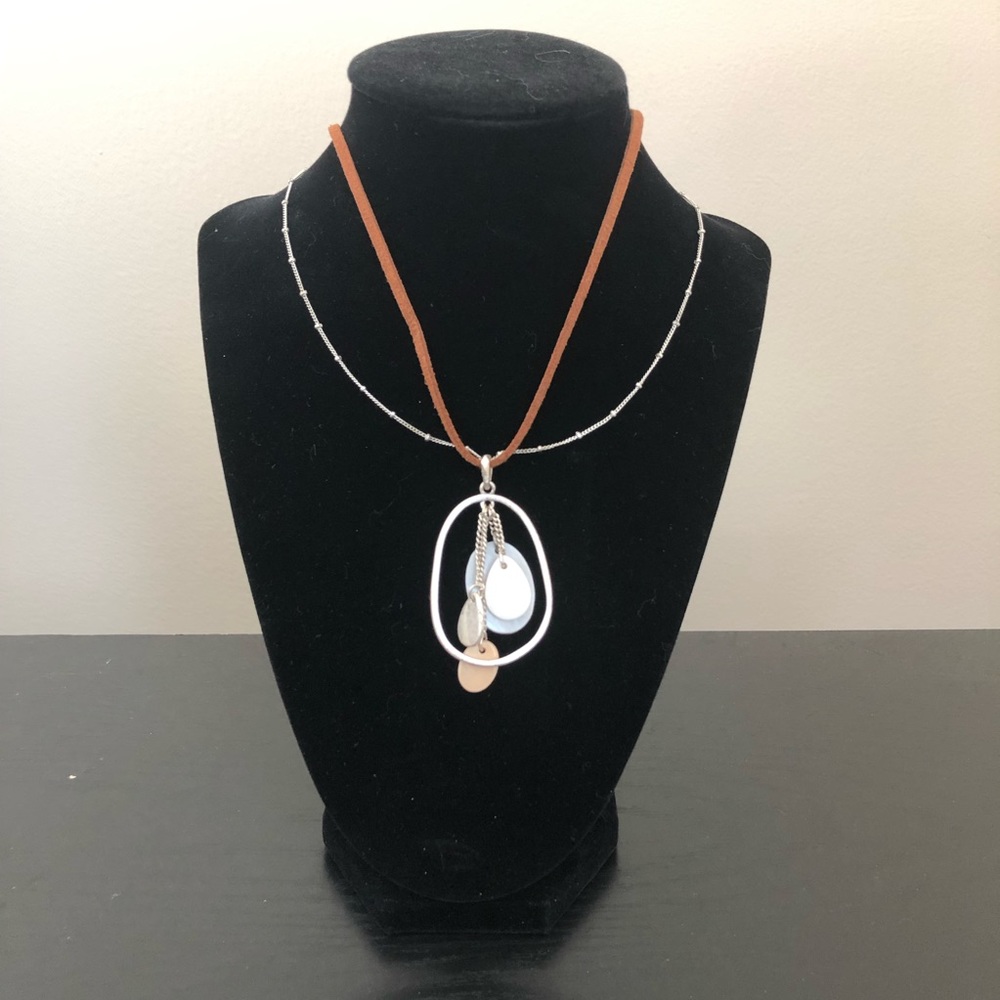 Leather chain necklace with stone pendants